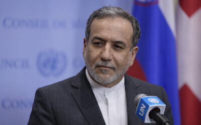 Iranian Foreign Minister Abbas Araghchi speaks during a news conference, at UN headquarters,  September 25, 2024. (Frank Franklin II/AP)