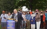 Council on American-Islamic Relations attorney Gadeir Abbas announces a lawsuit against the University of Maryland at a press conference in College Park, Maryland on September 17, 2024. (Charlie Summers/ Times of Israel)
