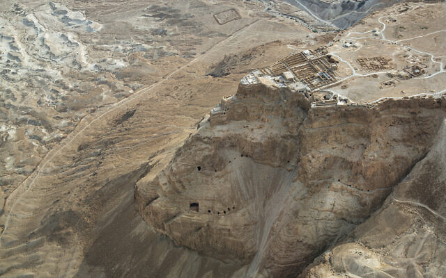 Aerial view of the historical Masada fortress, near the Dead Sea, December 3, 2021.(Moshe Shai/Flash90)