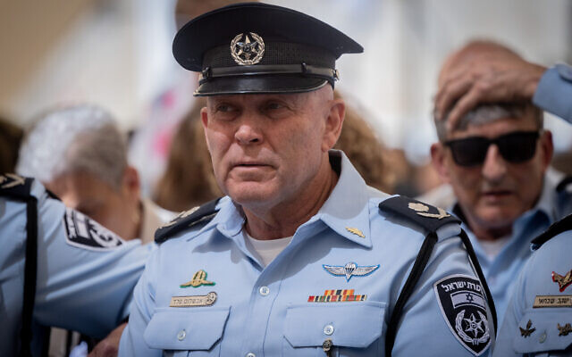 Police Deputy Commissioner Avshalom Peled at the Israel Police Independence Day ceremony at the National Headquarters of the Israel Police in Jerusalem May 9, 2024. (Chaim Goldberg/Flash90)