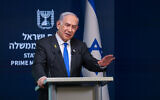 Prime Minister Benjamin Netanyahu speaks during a press conference in Jerusalem on September 2, 2024. (Chaim Goldberg/ Flash90)