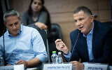 MK Yuli Edelstein chairs a meeting of the Knesset Foreign Affairs and Defense Committee meeting, September 18, 2024. (Yonatan Sindel/Flash90)