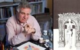 The artist Mark Podwal in his studio in 2007; at right, his illustration "Munich Massacre," drawn in memory of Israeli athletes killed by Black September terrorists during Summer Olympics in Munich, was published in the New York Times in 1972. (Wikipedia via JTA)