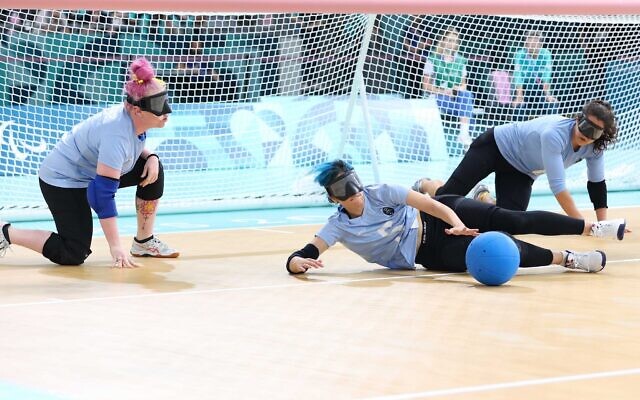 Israel's women's goalball team competes against China in the semifinal of the 2024 Paris Paralympics on September 4, 2024. (Lilach Weiss Rosenberg)