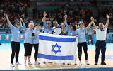 Israel's women's goalball team celebrates winning silver at the 2024 Paris Paralympics on September 5, 2024. (Lilach Weiss Rosenberg)
