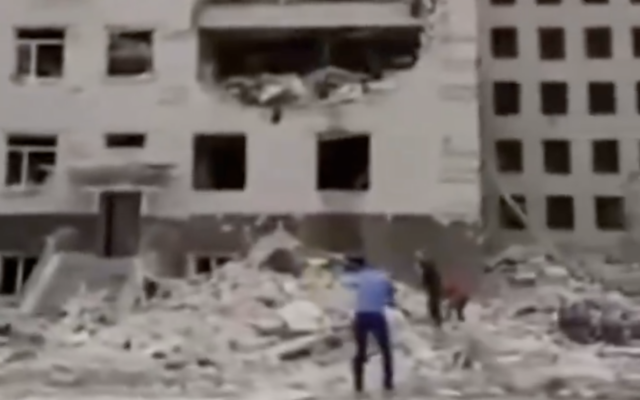 A screenshot from video posted to social media showing Ukrainians inspecting the damage after a Russian missile strike on the central town of Poltava, September 3, 2024. (Screenshot, used in accordance with Clause 27a of the Copyright Law) A screenshot from video posted to social media showing Ukrainians inspecting the damage after a Russian missile strike on the central town of Poltava, September 3, 2024. (Screenshot, used in accordance with Clause 27a of the Copyright Law)