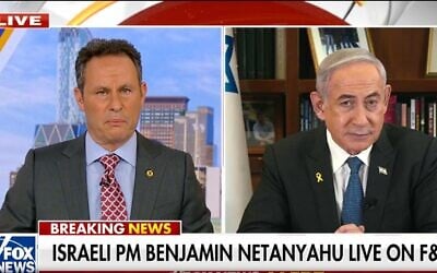 Prime Minister Benjamin Netanyahu (right) speaks to Fox and Friends, September 5, 2024. (Fox screenshot: used in accordance with Clause 27a of the Copyright Law) Prime Minister Benjamin Netanyahu (right) speaks to Fox and Friends, September 5, 2024. (Fox screenshot: used in accordance with Clause 27a of the Copyright Law)