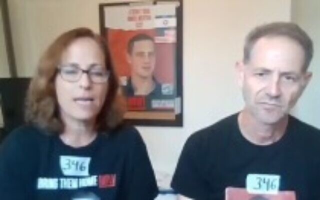 Orna and Ronen Neutra are interviewed on Channel 13 on September 16, 2024. (Screen capture/X)