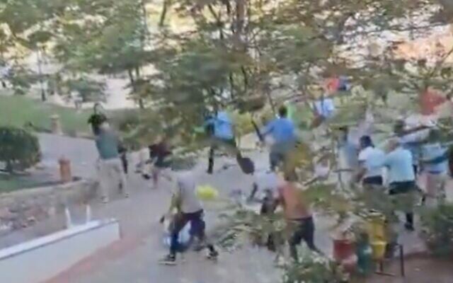 Screen capture from video of a brawl between Arab Israeli tourists and hotel workers in the Egyptian resort town of Taba, August 30, 2024. (X. Used in accordance with Clause 27a of the Copyright Law) Screen capture from video of a brawl between Arab Israeli tourists and hotel workers in the Egyptian resort town of Taba, August 30, 2024. (X. Used in accordance with Clause 27a of the Copyright Law)