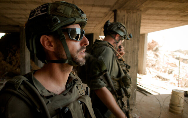 A reservist in Gaza, September 13, 2024. (Eli Katzoff/The Times of Israel)