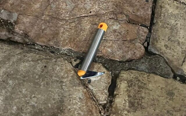 A sharp object used in a stabbing attack at the Damascus Gate entrance to Jerusalem's Old City, September 15, 2024. (Israel Police) A sharp object used in a stabbing attack at the Damascus Gate entrance to Jerusalem's Old City, September 15, 2024. (Israel Police)
