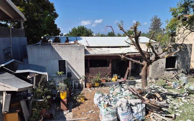 The scene of a rocket strike in Kibbutz Sa'ar on September 25, 2024. (Magen David Adom)