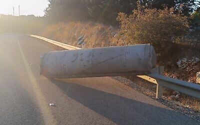 The remains of a ballistic missile fired from Yemen that landed near the Jerusalam-area community of Tzur Hadassah, September 28, 2024. (Israel Police)