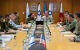 US CENTCOM chief Gen. Michael Kurilla (right) meets with IDF Chief of Staff Lt. Gen. Herzi Halevi (left) and other generals at the IDF HQ in Tel Aviv, September 8, 2024. (Israel Defense Forces)
