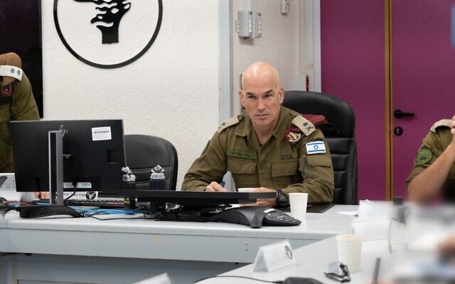 The chief of the IDF Northern Command, Maj. Gen. Ori Gordin, meets with officers in an image released by the military on September 30, 2024. (Israel Defense Forces) The chief of the IDF Northern Command, Maj. Gen. Ori Gordin, meets with officers in an image released by the military on September 30, 2024. (Israel Defense Forces)