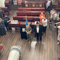 Matityagi Samborsky, the son of Rabbi Moshe Reuven Azman - one of Ukraine's several self-declared 'chief rabbis' - is laid to rest after falling in combat against Russian forces, September 12, 2024. (Federation of Jewish Communities in Ukraine)