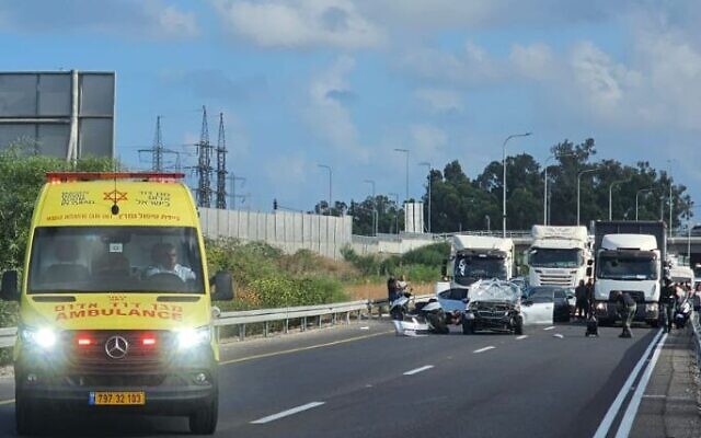 The scene of a suspected car bombing on Route 22, September 15, 2024. (Courtesy: MDA)
