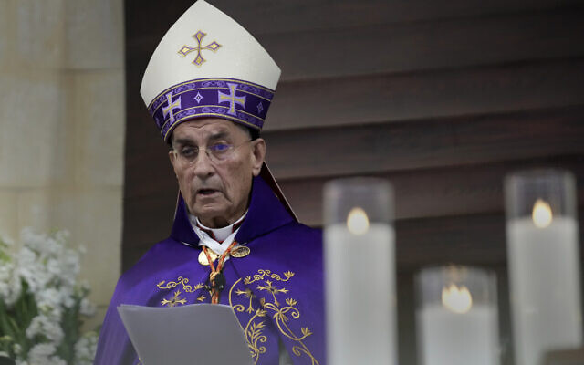 Maronite Patriarch Bechara Rai speaks during the funeral mass of Pascale Suleiman, a member of the Lebanese Forces Christian party, in Byblos town, north of Beirut, Lebanon, April 12, 2024 (AP Photo/Hussein Malla)