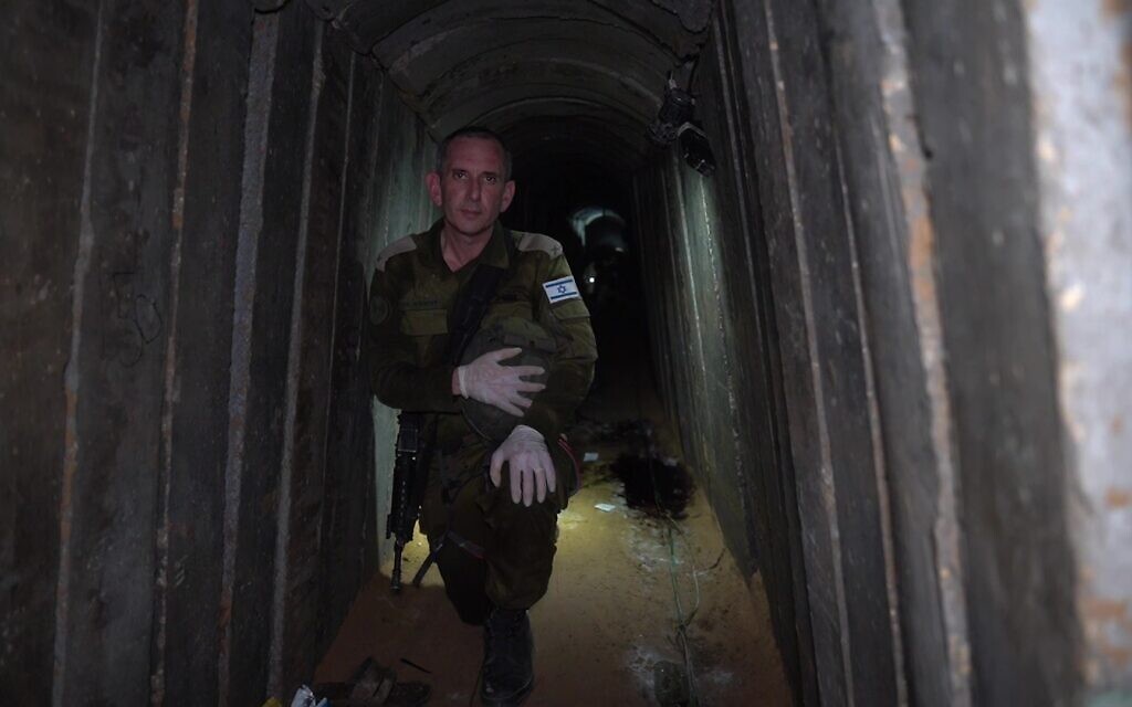 IDF Spokesman Rear Adm. Daniel Hagari speaks in a video taken on September 6, 2024, from a Hamas tunnel in southern Gaza's Rafah where six Israeli hostages were murdered. The video was made public on September 10, 2024. (Israel Defense Forces)