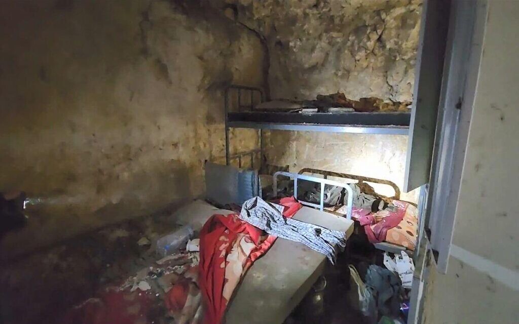 A Hezbollah tunnel found by troops of the 646th Reserve Paratroopers Brigade in southern Lebanon, in a handout image published October 24, 2024. (Israel Defense Forces)