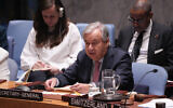 UN Secretary General António Guterres at a Security Council meeting on the situation in the Middle East at the United Nations headquarters on October 2, 2024 in New York (Bryan R. Smith/AFP)