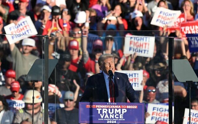 Former US president and Republican presidential candidate Donald Trump speaks at a campaign rally at the site of his first assassination attempt in Butler, Pennsylvania, on October 5, 2024, (Photo by Jim WATSON / AFP) Former US president and Republican presidential candidate Donald Trump speaks at a campaign rally at the site of his first assassination attempt in Butler, Pennsylvania, on October 5, 2024, (Photo by Jim WATSON / AFP)