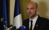 France's Foreign Minister Jean-Noel Barrot holds a press conference in Jerusalem on October 7, 2024, after his meeting with his Israeli counterpart. (Ahmad Gharabli/AFP)