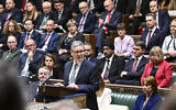 A handout photograph released by the UK Parliament shows Britain's Prime Minister Keir Starmer, making a statement on the anniversary of the Hamas attack on Israel on October 7, 2023 and the situation in the Middle East, in the House of Commons in London on October 7, 2024 (JESSICA TAYLOR / UK PARLIAMENT / AFP)