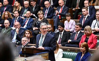 A handout photograph released by the UK Parliament shows Britain's Prime Minister Keir Starmer, making a statement on the anniversary of the Hamas attack on Israel on October 7, 2023 and the situation in the Middle East, in the House of Commons in London on October 7, 2024 (JESSICA TAYLOR / UK PARLIAMENT / AFP)