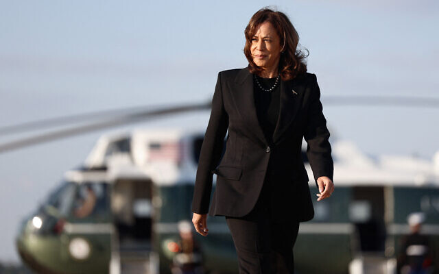 US Democratic presidential nominee and Vice President Kamala Harris walks to board Air Force Two as she departs for New York at Joint Base Andrews, Maryland, on October 7, 2024. (Evelyn Hockstein/Pool/AFP) US Democratic presidential nominee and Vice President Kamala Harris walks to board Air Force Two as she departs for New York at Joint Base Andrews, Maryland, on October 7, 2024. (Evelyn Hockstein/Pool/AFP)