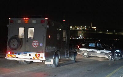 An Israeli military ambulance arrives at the site of a drone strike near the northern Israeli town of Binyamina, on October 13, 2024, part of the continuing war between Israel and Hezbollah. (Oren ZIV / AFP)