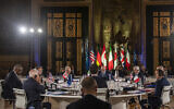 A round table discussion at the Group of Seven (G7) Defense Ministers Summit at the Palazzo Reale in Naples, Italy, October 19, 2024. (Photo by Massimiliano DE GIORGI / Italian Ministry of Defence / AFP)