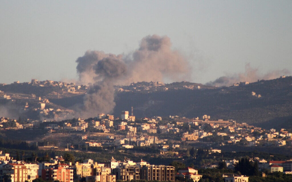 This picture taken from the southern Lebanese city of Tyre shows smoke billowing after Israeli airstrikes that targeted southern Lebanese villages on October 21, 2024. (Kawnat Haju/AFP)