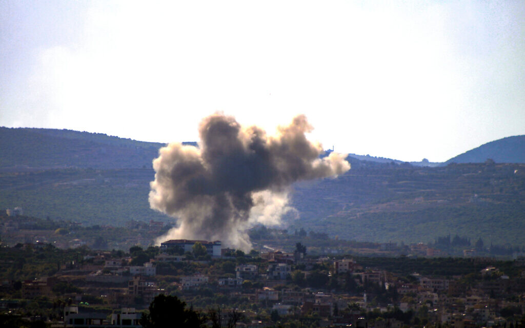 A picture taken from the southern Lebanese city of Tyre shows smoke as it rises from the site of an Israeli airstrike on October 24, 2024. (Kawnat Haju/AFP)