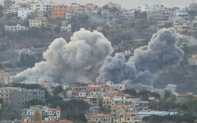 Smoke rises from the site of an Israeli airstrike on Hezbollah in Khiam village in southern Lebanon on October 31, 2024. (AFP)