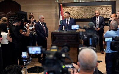 US Special envoy Amos Hochstein, center, gives a statement to the media after his meeting with Parliament Speaker Nabih Berri in Beirut, Lebanon, Tuesday, June 18, 2024.  (AP Photo/Bilal Hussein)