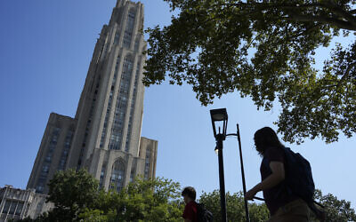 The Cathedral of Learning towers over the University of Pittsburgh campus in the Oakland section of Pittsburgh, September 12, 2024. (AP Photo/Gene J. Puskar)