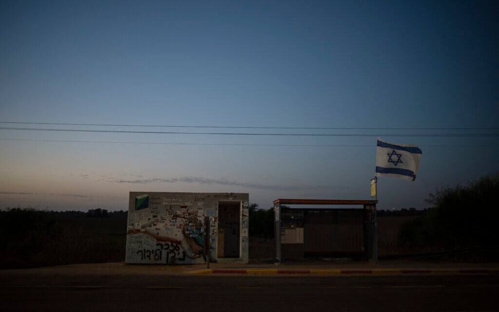 The roadside bomb shelter where Ziv Abud survived, protected by the crush of bodies above her, during the Hamas attack on the Nova music festival on October 7, 2023, as seen at dusk near Kibbutz Reim, September 11, 2024. (AP Photo/Leo Correa)
