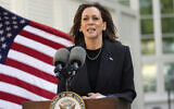 Democratic presidential nominee US Vice President Kamala Harris speaks before planting a memorial tree on the grounds of the Vice President's residence in Washington on Oct. 7, 2024, to honor the victims and mark one year since the Oct. 7, 2023, Hamas attack on Israel. (AP Photo/Ben Curtis)