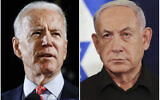 This combination image shows, from left; President Joe Biden, on March 12, 2020, in Wilmington, Del., and Israeli Prime Minister Benjamin Netanyahu on Oct. 28, 2023, in Tel Aviv, Israel. (AP Photo)