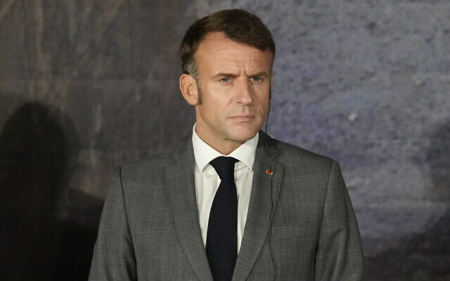 French President Emmanuel Macron, listens during a news press conference in Paphos, Cyprus, on October 11, 2024. (AP Photo/Petros Karadjias) French President Emmanuel Macron, listens during a news press conference in Paphos, Cyprus, on October 11, 2024. (AP Photo/Petros Karadjias)