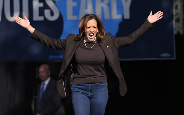 Democratic presidential nominee Vice President Kamala Harris arrives to speak at a campaign rally in Riverside Park, Friday, Oct. 18, 2024, in Grand Rapids, Mich. (AP Photo/Paul Sancya)