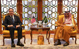 US Secretary of State Antony Blinken, left, meets Saudi Foreign Minister Prince Faisal bin Farhan in Riyadh, Saudi Arabia, Wednesday, Oct. 23, 2024. (Nathan Howard/Pool Photo via AP)