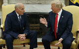 File: Then-US president Donald Trump talks with White House Chief of Staff John Kelly after he was privately sworn in during a ceremony in the Oval Office in Washington, July 31, 2017. (AP Photo/Evan Vucci, File)