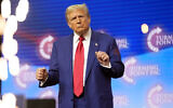 Republican presidential nominee former US President Donald Trump dances at a campaign rally, Oct. 23, 2024, in Duluth, Georgia. (AP Photo/Alex Brandon)