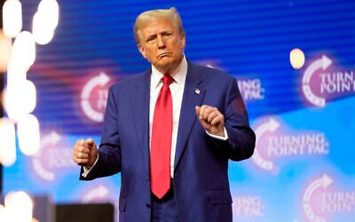Republican presidential nominee former US President Donald Trump dances at a campaign rally, Oct. 23, 2024, in Duluth, Georgia. (AP Photo/Alex Brandon)
