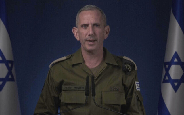 In this image taken from video released by the IDF on October 26, 2024, military spokesman Rear Adm. Daniel Hagari announces that the IDF is conducting strikes on military targets in Iran. (Israel Defense Forces via AP)