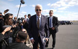 US President Joe Biden walks to board Air Force One after speaking with reporters at Philadelphia International Airport in Philadelphia, Oct. 26, 2024. (AP/Manuel Balce Ceneta)