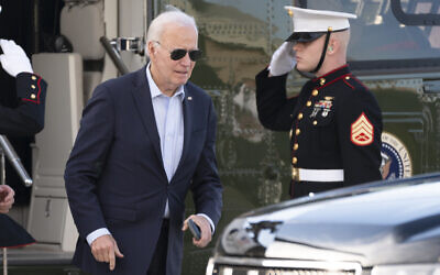 US President Joe Biden arrives at Delaware Air National Guard Base in New Castle, Delaware, October 26, 2024. (AP Photo/Manuel Balce Ceneta)