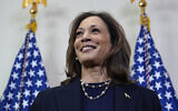 Democratic presidential nominee and US Vice President Kamala Harris speaks with reporters after attending a service at the Church of Christian Compassion, in Philadelphia, Pennsylvania, October 27, 2024. (AP Photo/Susan Walsh)
